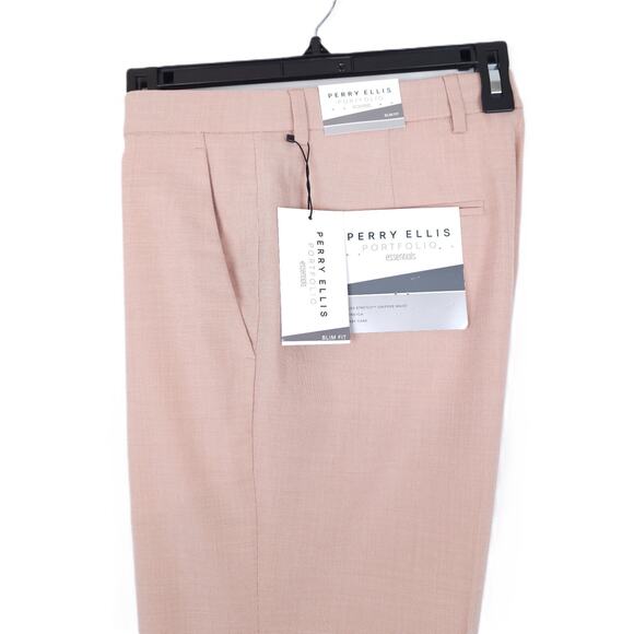 Perry Ellis Portfolio Men's Slim-Fit Stretch Dress Pants Salmon 34x34 NWT - Picture 1 of 6